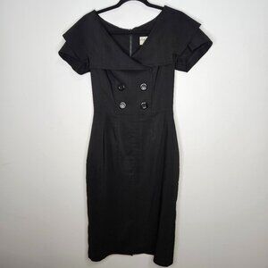 Bettie Page by Tatyana Secretary Pencil Dress Sz L Black Retro Pin-up Rockabilly